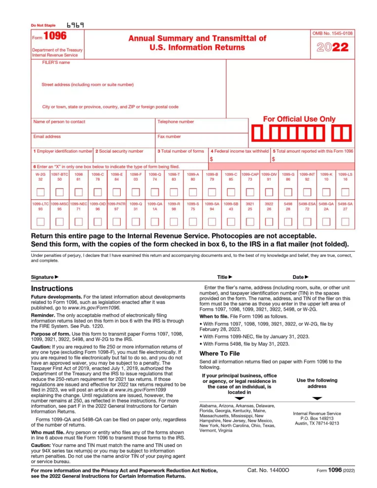 Printable Form 1096: A Comprehensive Guide for Taxpayers