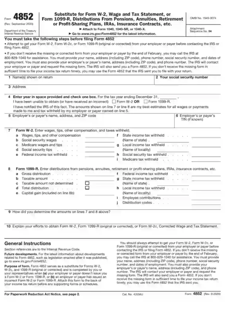 Printable Form 4852: A Comprehensive Guide for Accurate Completion