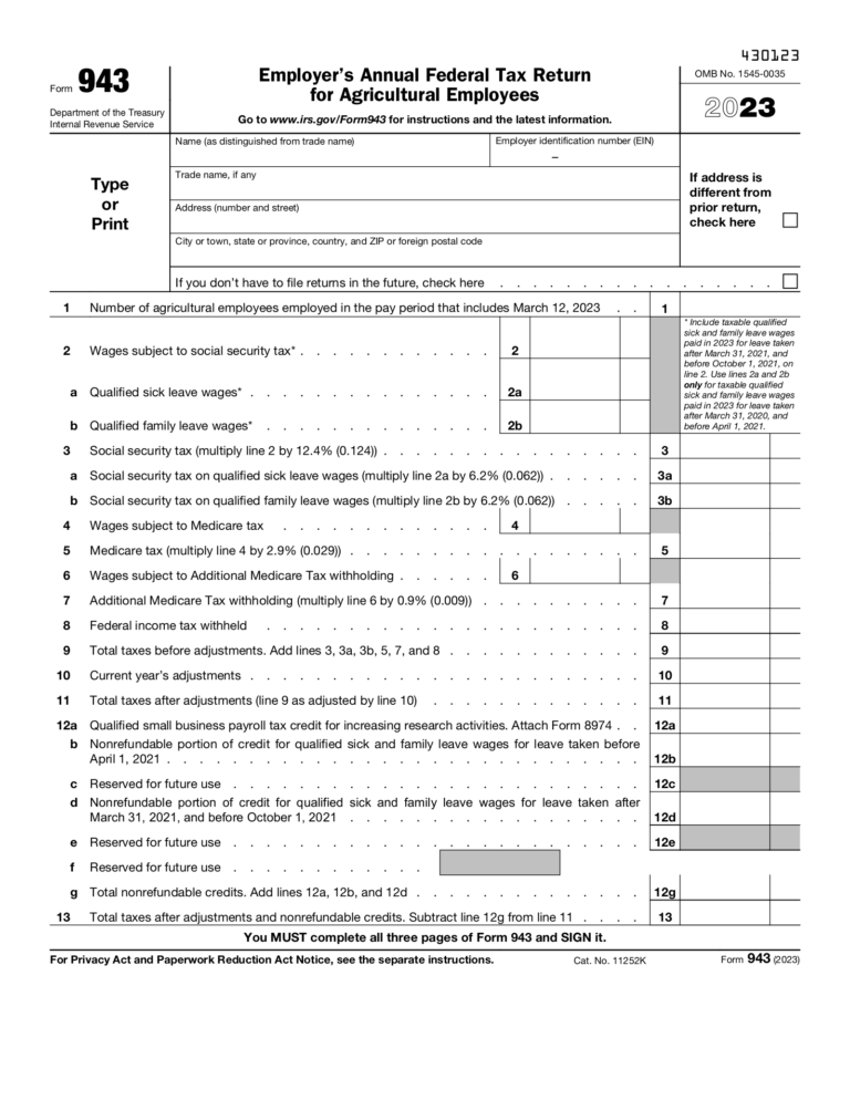 Printable Form 943: A Comprehensive Guide to Filing Taxes