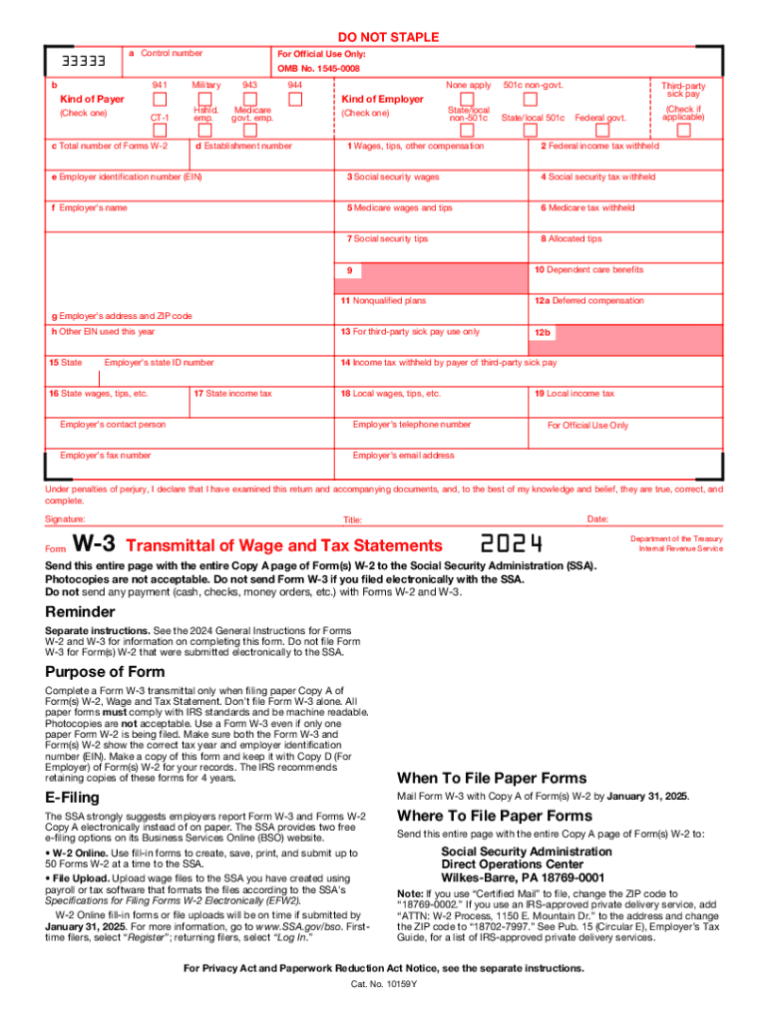 Printable Form W-3: A Comprehensive Guide to Completing and Filing