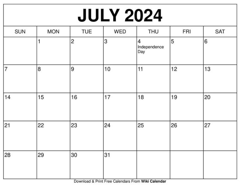 Printable July Calendar: Your Ultimate Time Management Tool