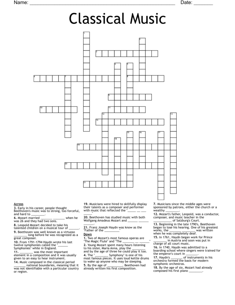 Printable Music Crossword Puzzles: A Symphony of Education and Entertainment