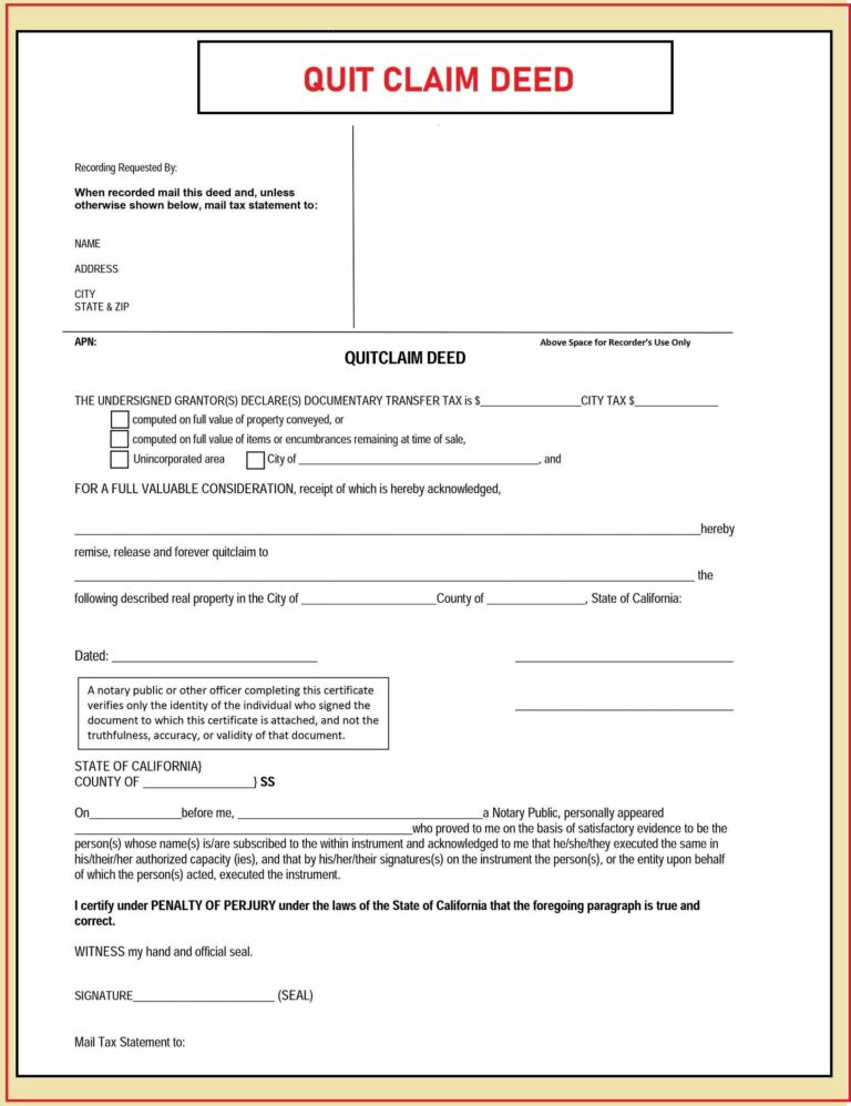 Printable Quit Claim Deed Form: A Comprehensive Guide to Transferring Property Ownership