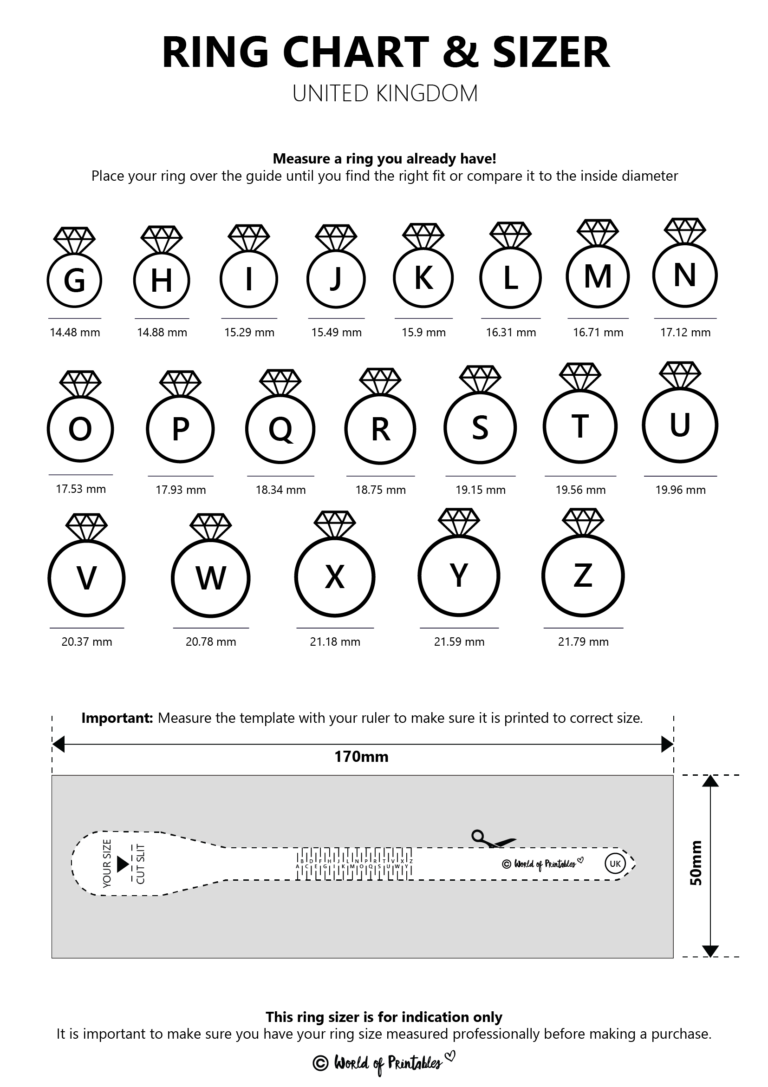 Printable Ring Size Chart: Your Guide to Finding the Perfect Fit