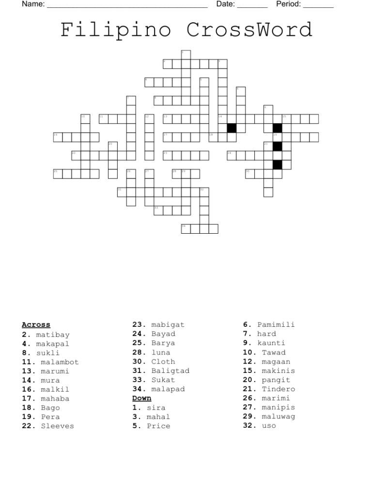 Printable Tagalog Crossword Puzzles: A Guide to Creating, Solving, and Enjoying