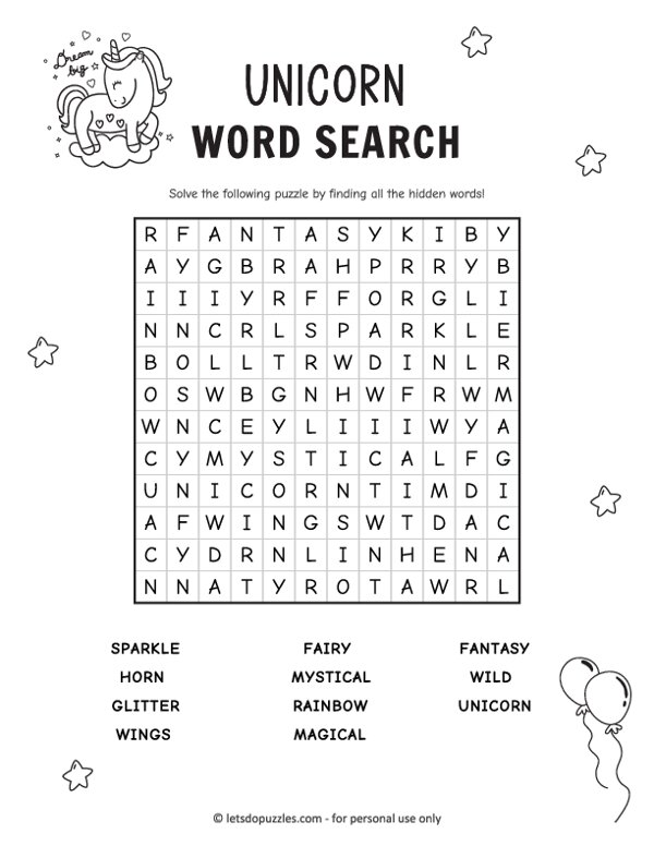 Printable Unicorn Word Search: A Magical Adventure for Word Puzzle Enthusiasts