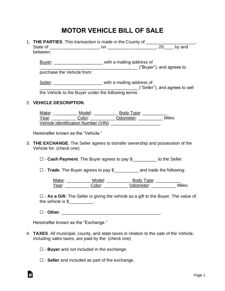 Printable Vehicle Bill of Sale: A Comprehensive Guide to Legally Transferring Vehicle Ownership