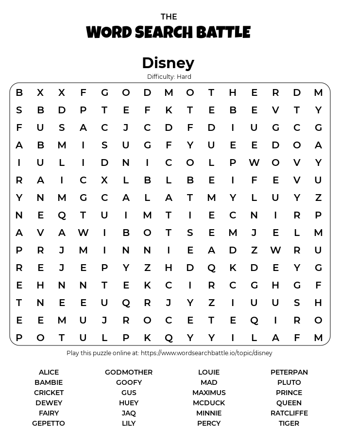 Printable Word Search Disney: Unleash the Magic of Hidden Words