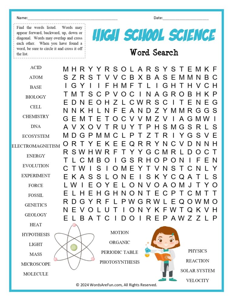 Printable Word Search Science: Unlocking Cognitive Skills and Scientific Concepts