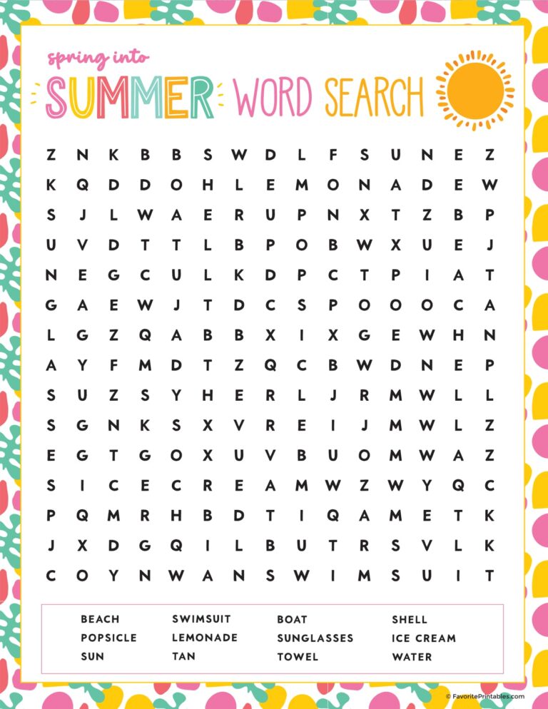 Printable Word Search Summer: Fun and Educational Activities for All Ages
