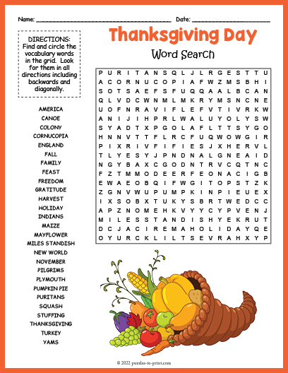 Printable Word Search Thanksgiving: A Fun and Festive Activity for All Ages