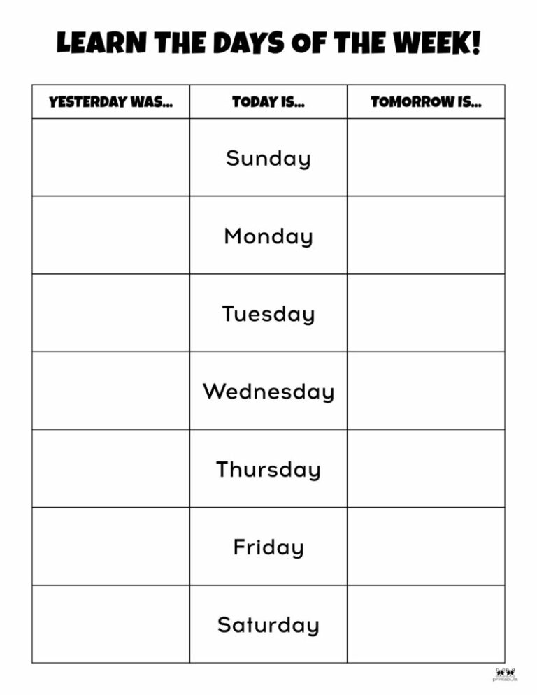 Printable Worksheets Days Of The Week: A Comprehensive Guide for Educators