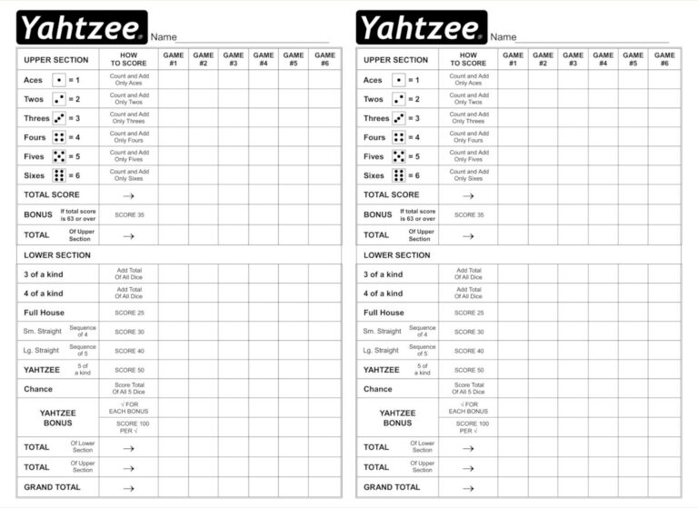 Printable Yahtzee Score Sheets: Your Guide to Tracking the Dice-Rolling Fun