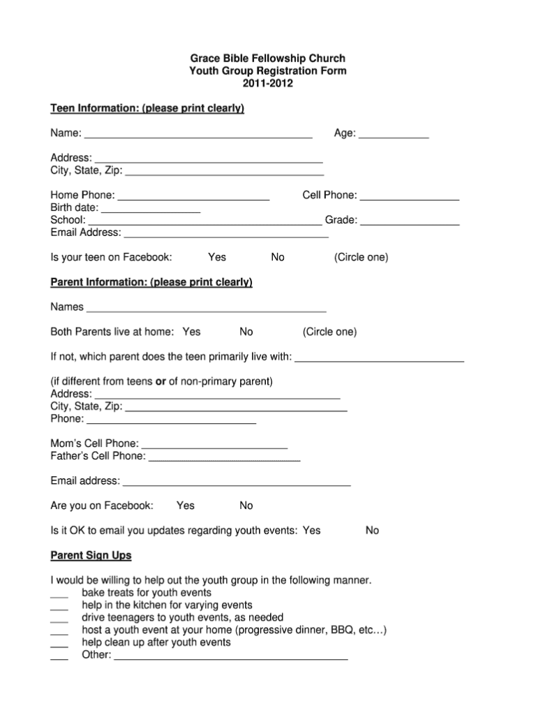 Printable Youth Group Registration Form Template: A Comprehensive Guide