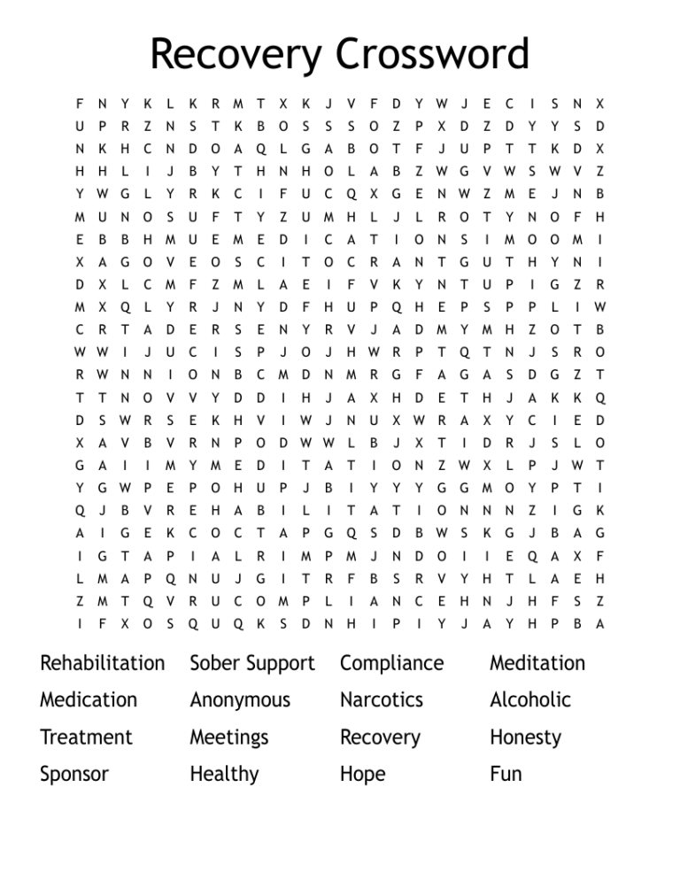 Recovery Crossword Puzzles Printable: A Cognitive Tool for Recovery