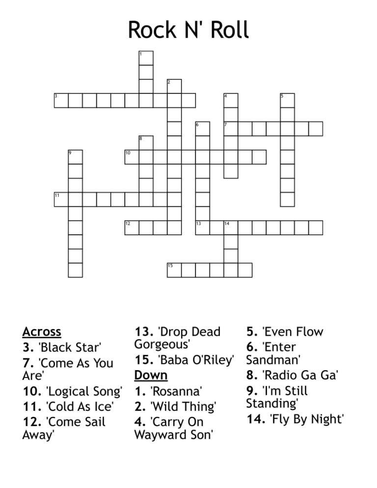 Rock And Roll Crossword Puzzles Printable: A Musical Mind-Bender