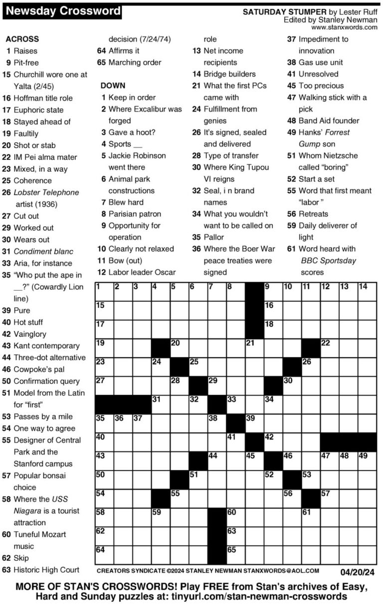 Stanley Newman Printable Crossword Puzzles: A Mind-Sharpening Adventure