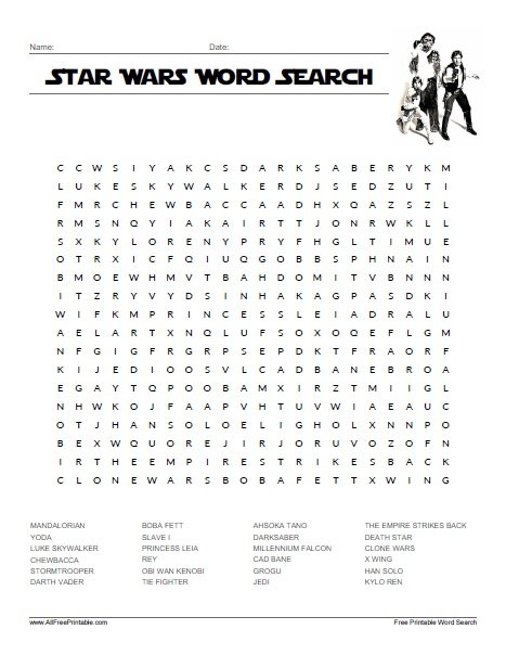 Star Wars Printable Word Search: An Intergalactic Puzzle Adventure