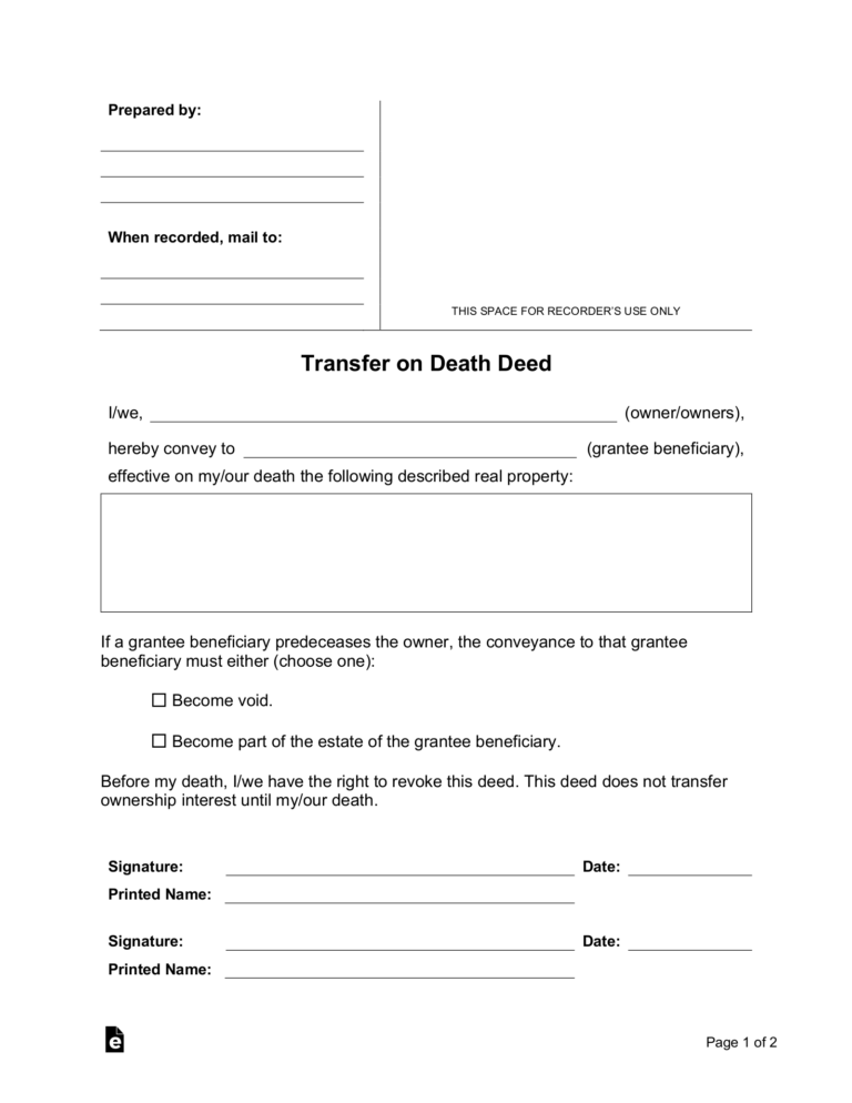 Transfer On Death Deed Printable Form: A Comprehensive Guide