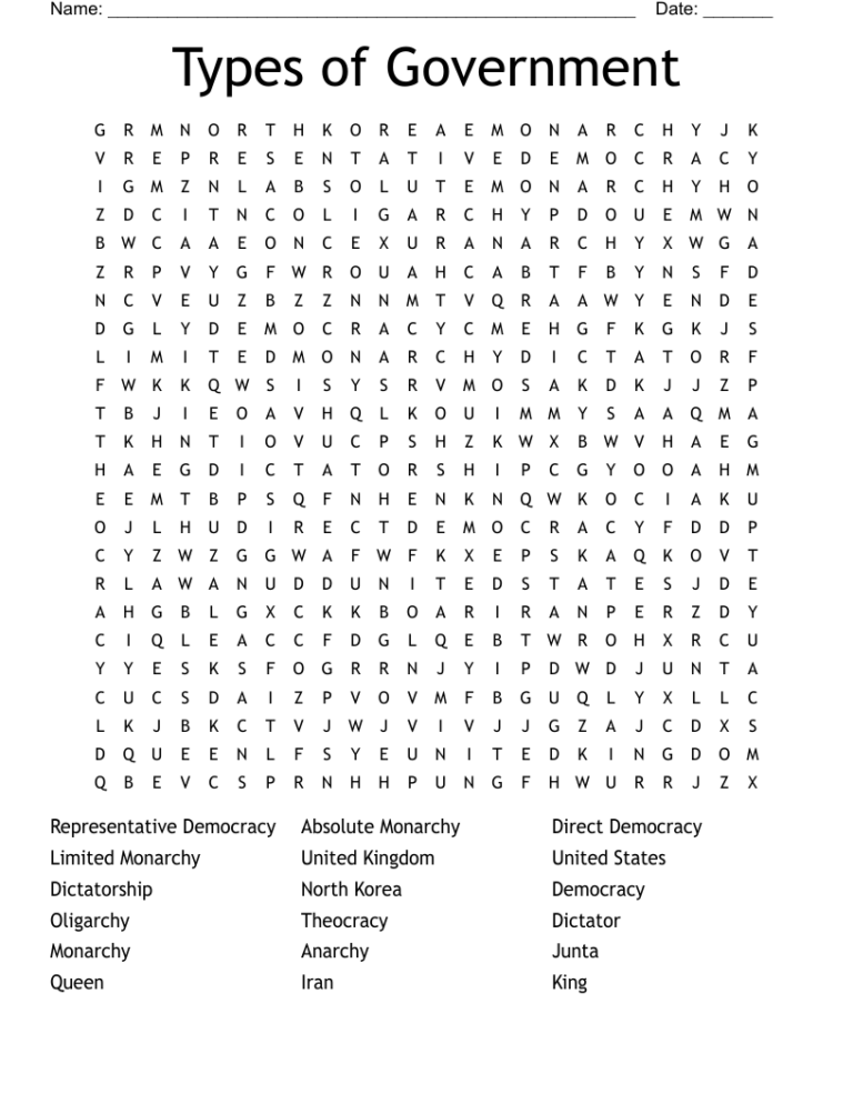 Types Of Government Word Search: Explore the Intricate World of Governance