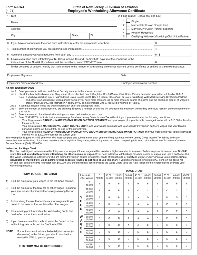 Understanding the New Jersey W-4 Printable Form: A Comprehensive Guide