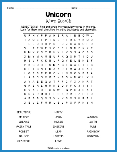 Unicorn Word Search Printable: Enchanting Fun for All Ages