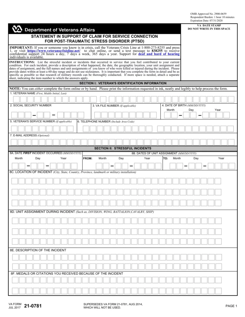 VA Form 21-0781 Printable: A Comprehensive Guide to Understanding and ...