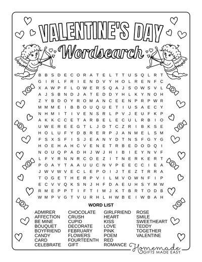 Valentine’s Day Free Printable Word Search