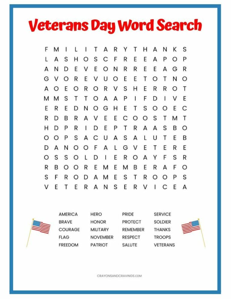 Veterans Day Printable Word Search: A Fun and Educational Activity