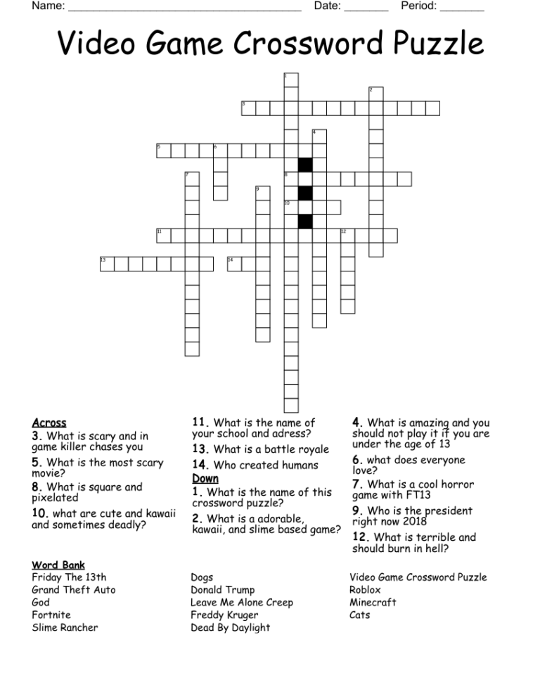 Video Game Crossword Printable: Engage Your Mind and Unleash Your Gaming Knowledge