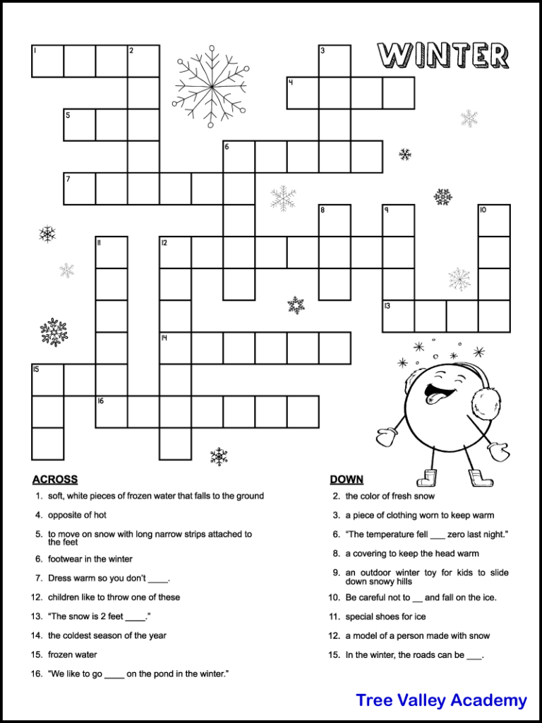 Winter Crossword Puzzle Free Printable: Solve and Enjoy the Wintery Delights