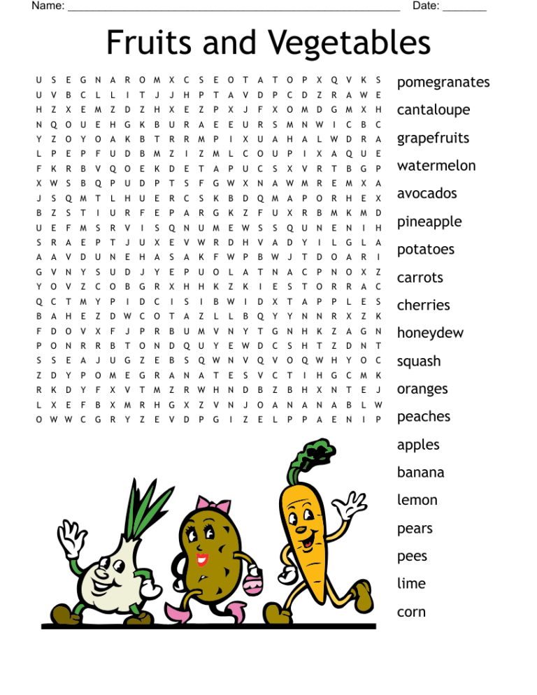 Word Search Fruits And Vegetables Printable: A Fun and Educational Activity for All Ages