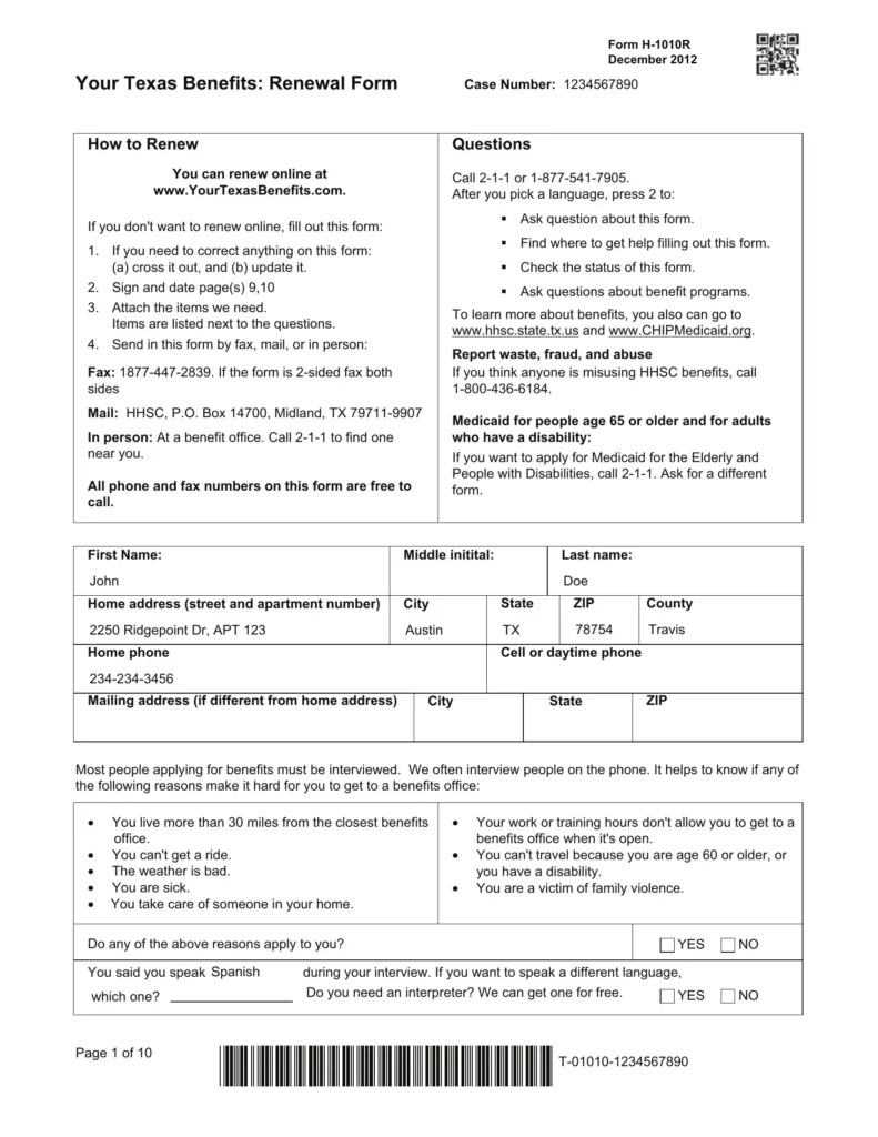 Your Texas Benefits Renewal Form Printable A Comprehensive Guide