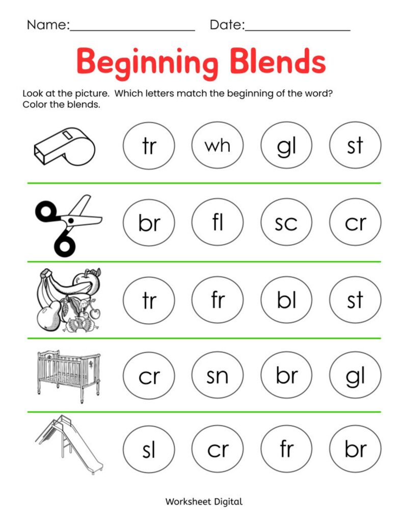 10 Printable Beginning Blends Worksheets For Kindergarten Preschool 