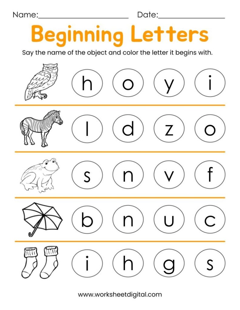 10 Printable Beginning Letters Worksheets For Kindergarten Preschool 