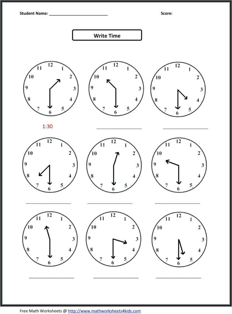 1st Grade Clock Worksheets