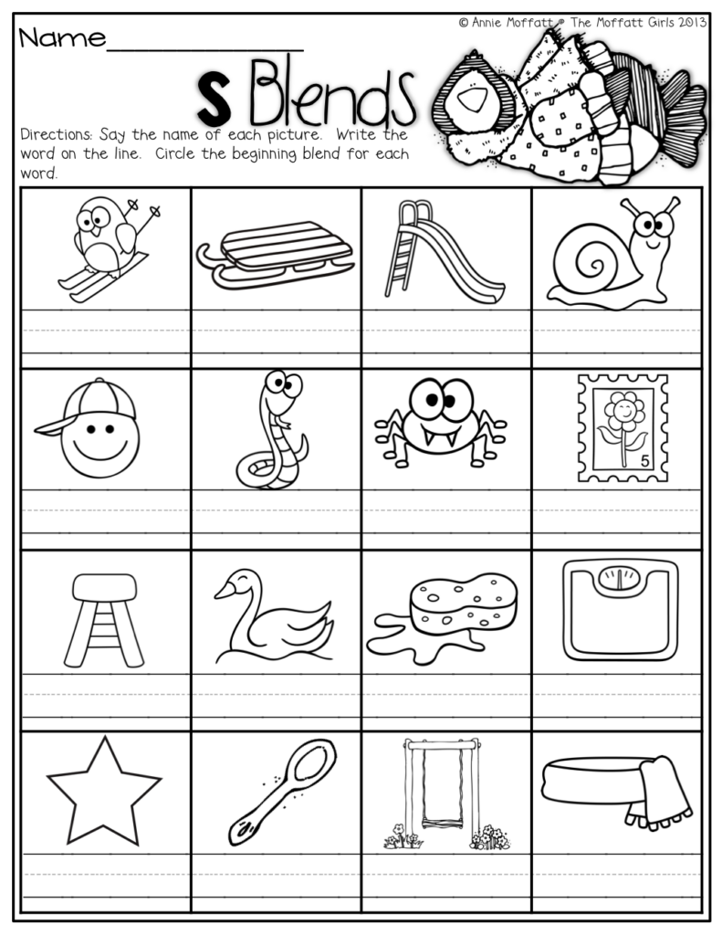 1st Grade Free Blends Worksheets