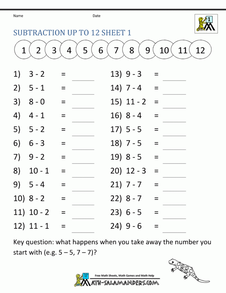 1st Grade Subtraction Worksheets Printable