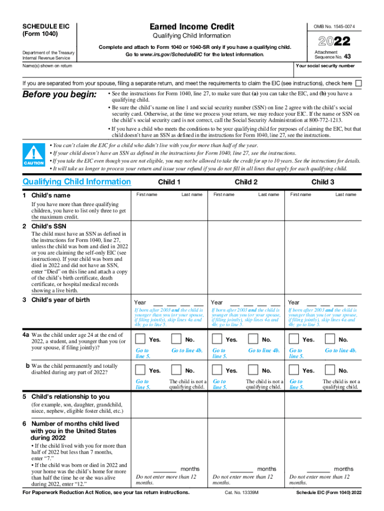 2022 Form IRS 1040 Schedule EIC Fill Online Printable Fillable 