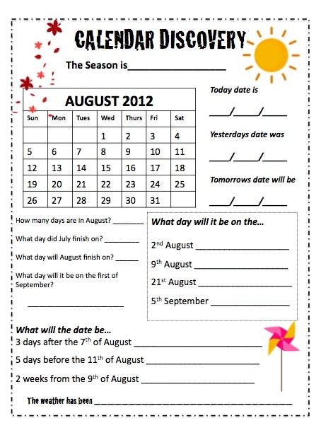 2nd Grade Calendar Worksheets