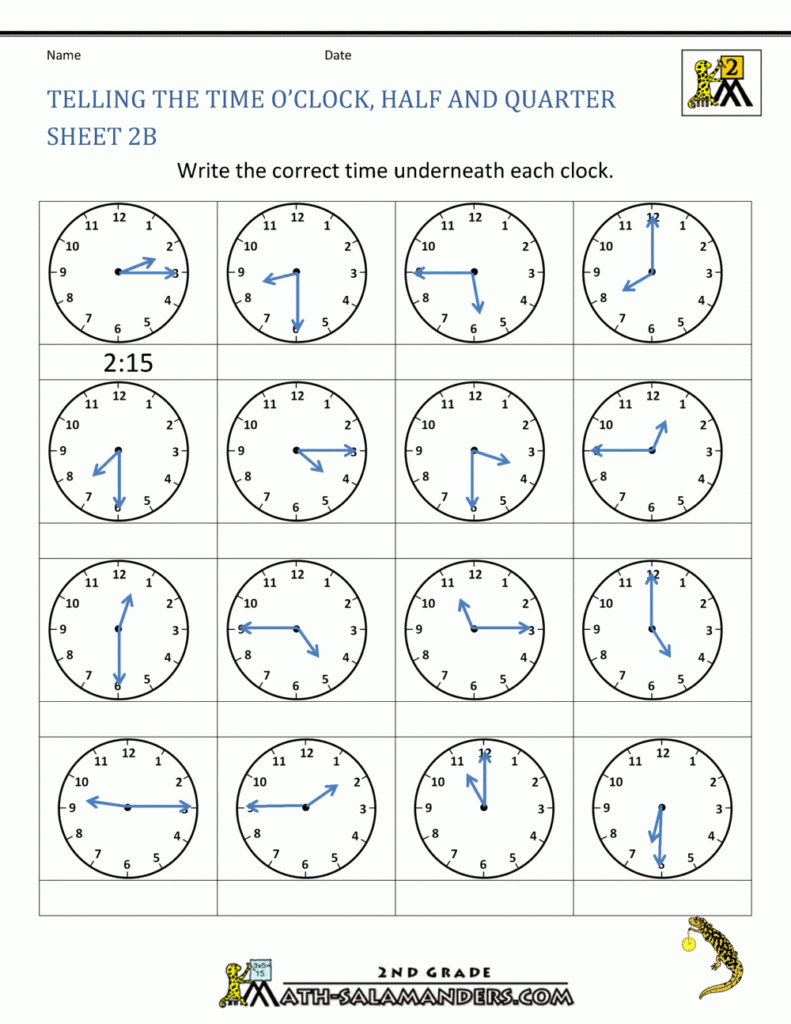 2nd Grade Time Clock Worksheets