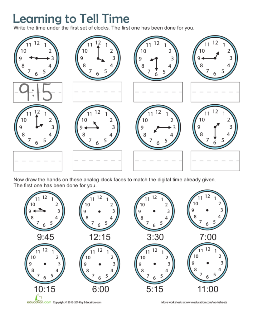 2nd Grade Time Clock Worksheets