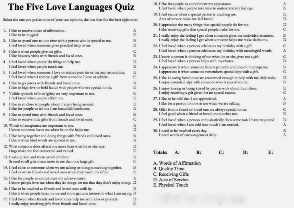 5 Love Language Quiz Pdf Printable Worksheets