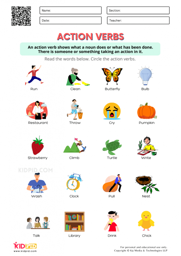 Action Verbs For Grade 1