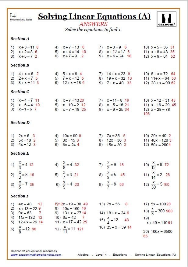 Algebra Printable Worksheets