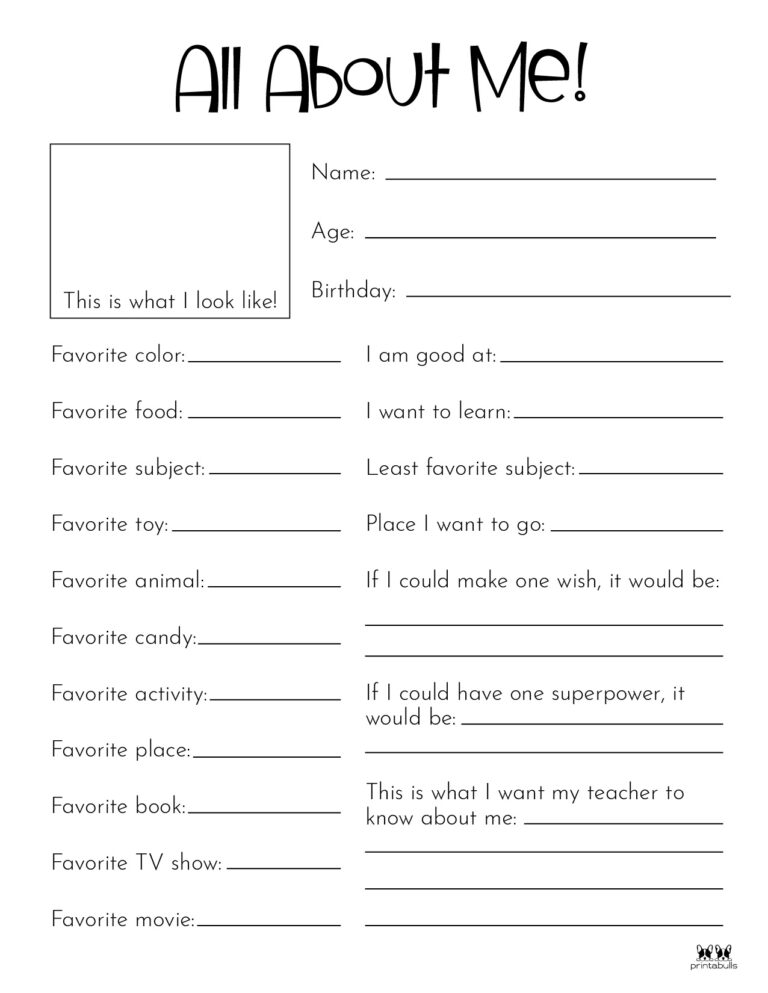 All About Me Worksheet Free Printable