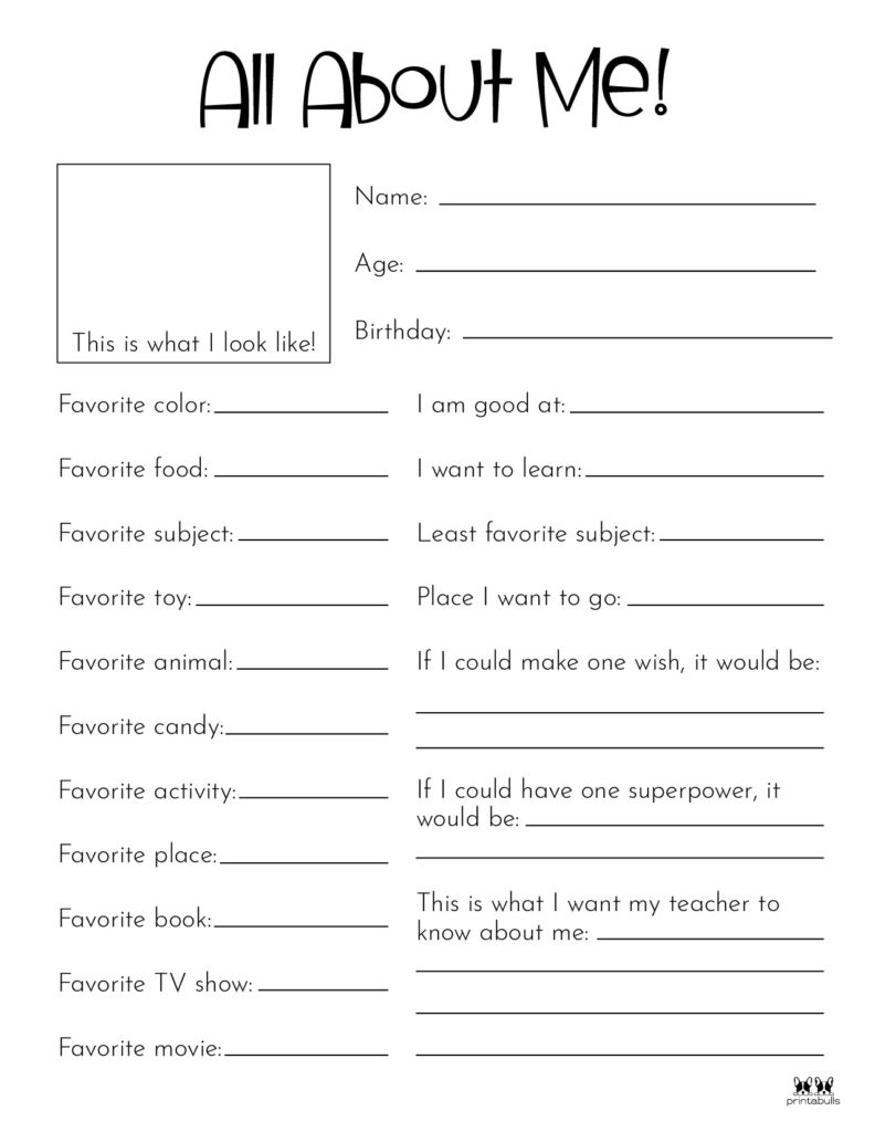 All About Me Worksheet Free Printable