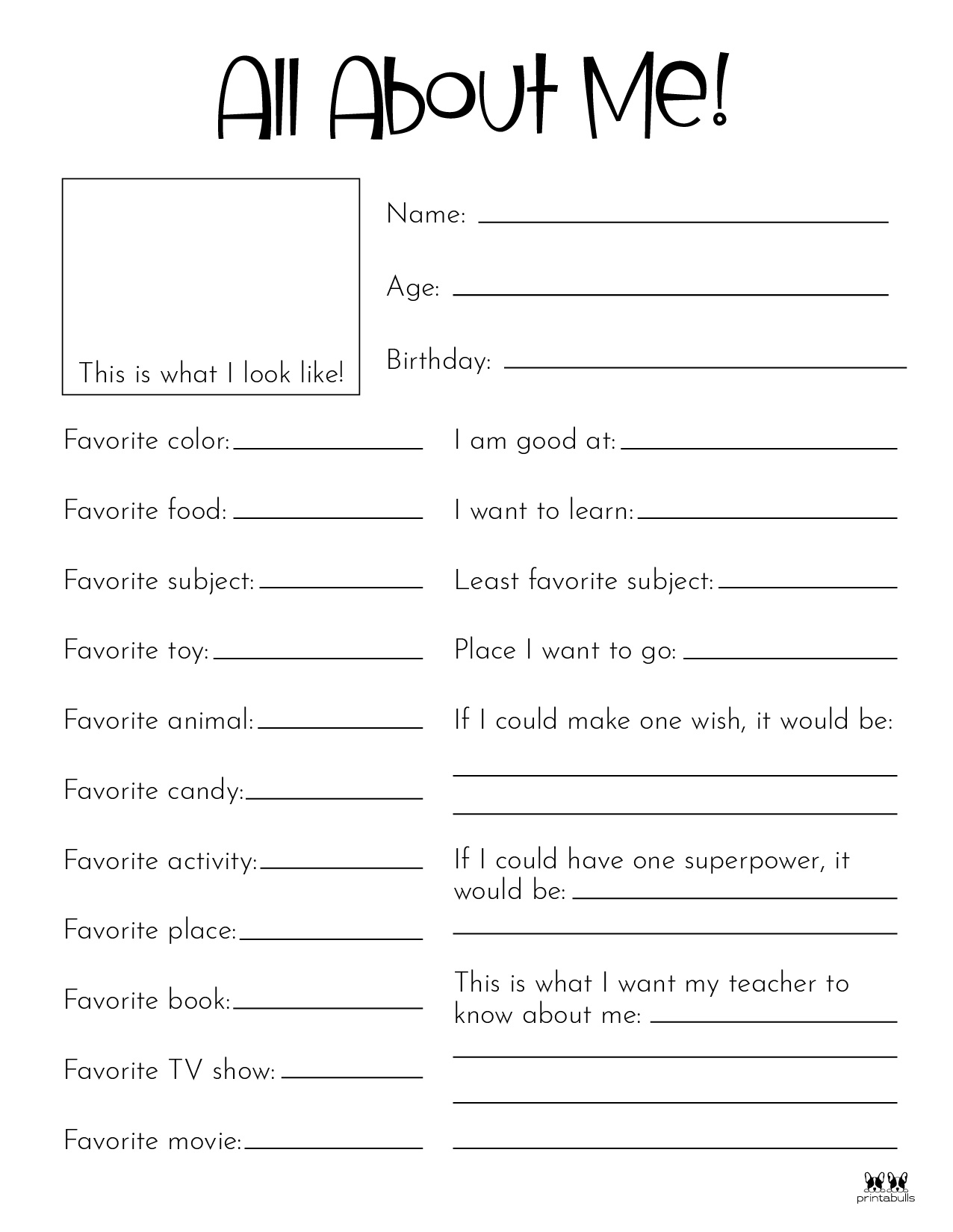 All About Me Worksheet Free Printable