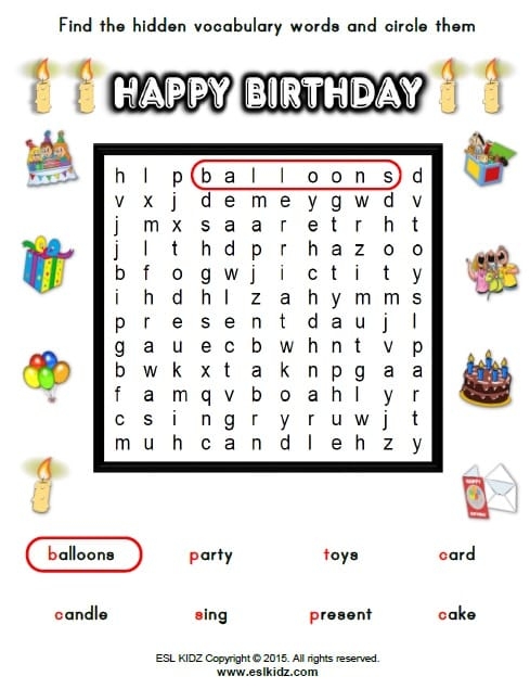 Birthday Worksheets