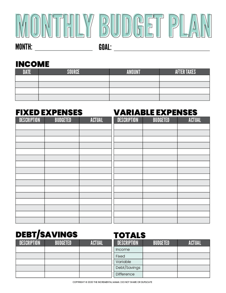 Budgeting Sheet Printable